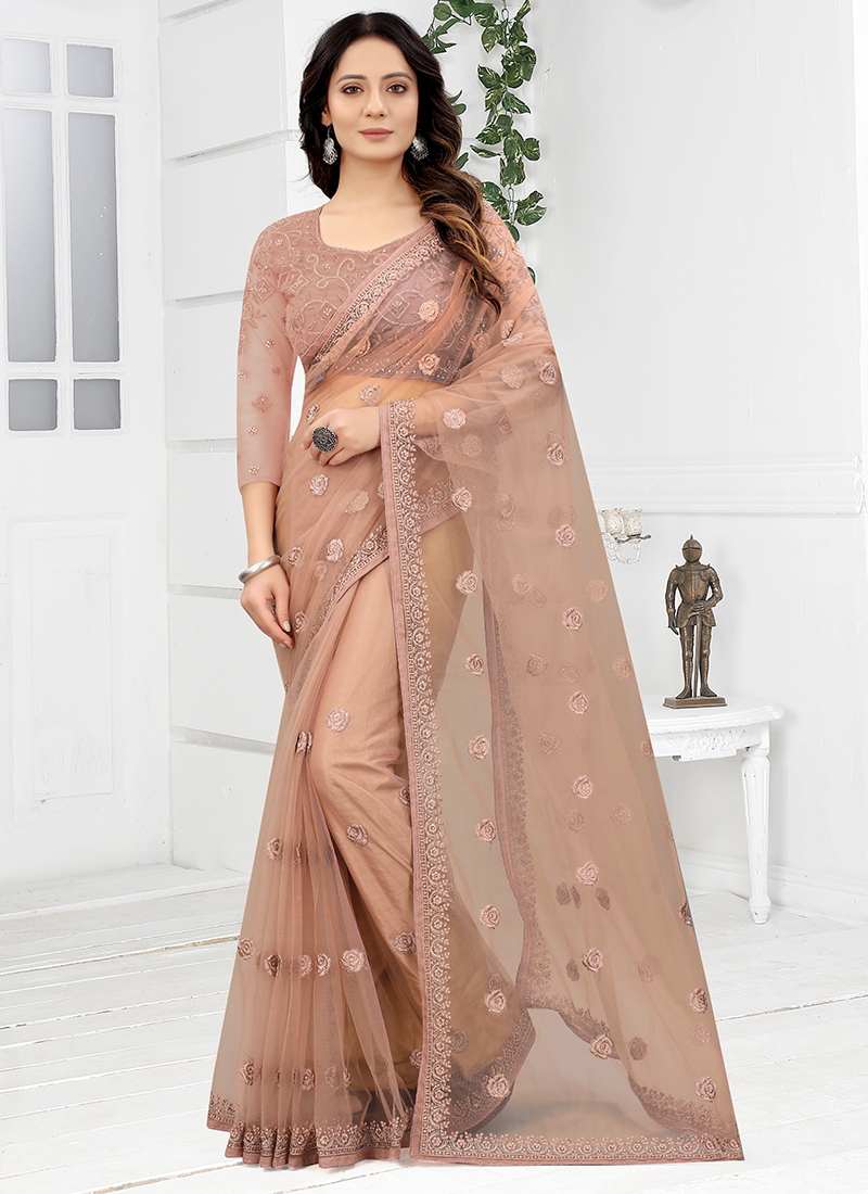 Mouse Net Party Wear Embroidery Work Saree TYOHAAR 7207