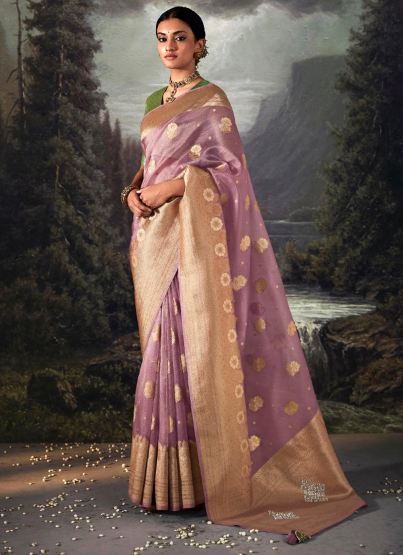Pink Banarasi Organza Wedding Wear Weaving Saree