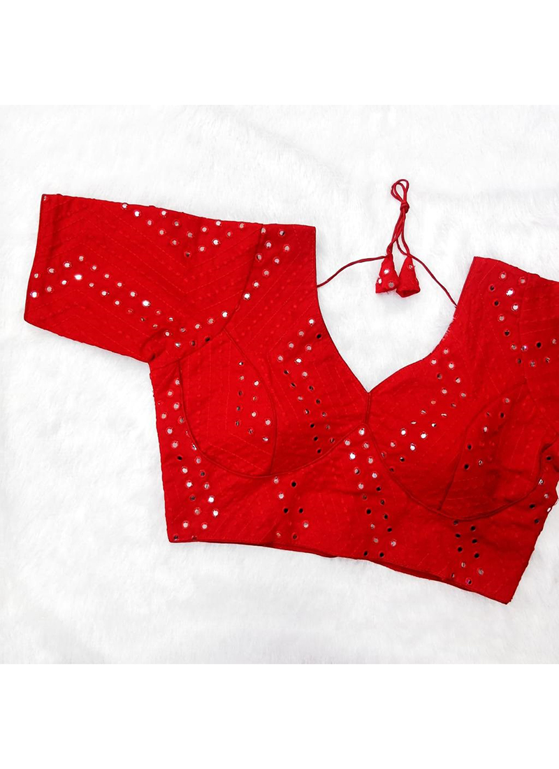 Buy Red Georgette Party Wear Mirror Work Blouse Online From