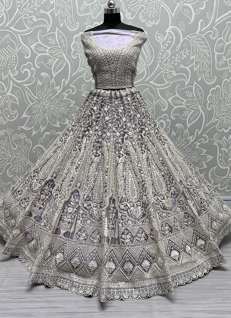 Grey Net Wedding Wear Embroidery Work Lehenga Choli