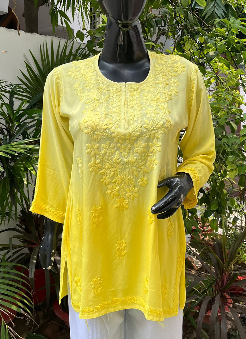 Buy Yellow Cotton Printed Casual Kurti Online : USA -