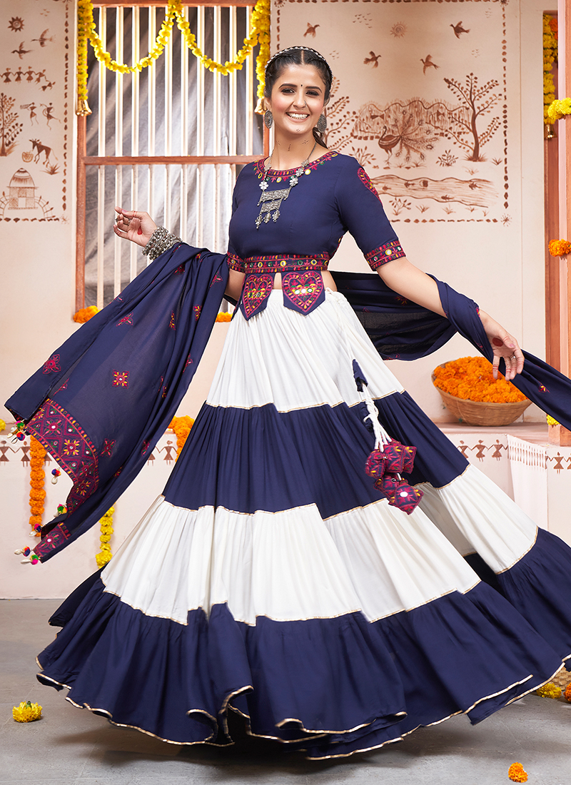 Buy Multi Color Viscose Rayon Navratri Wear Thread Work Ready To Wear Lehenga Choli Online From