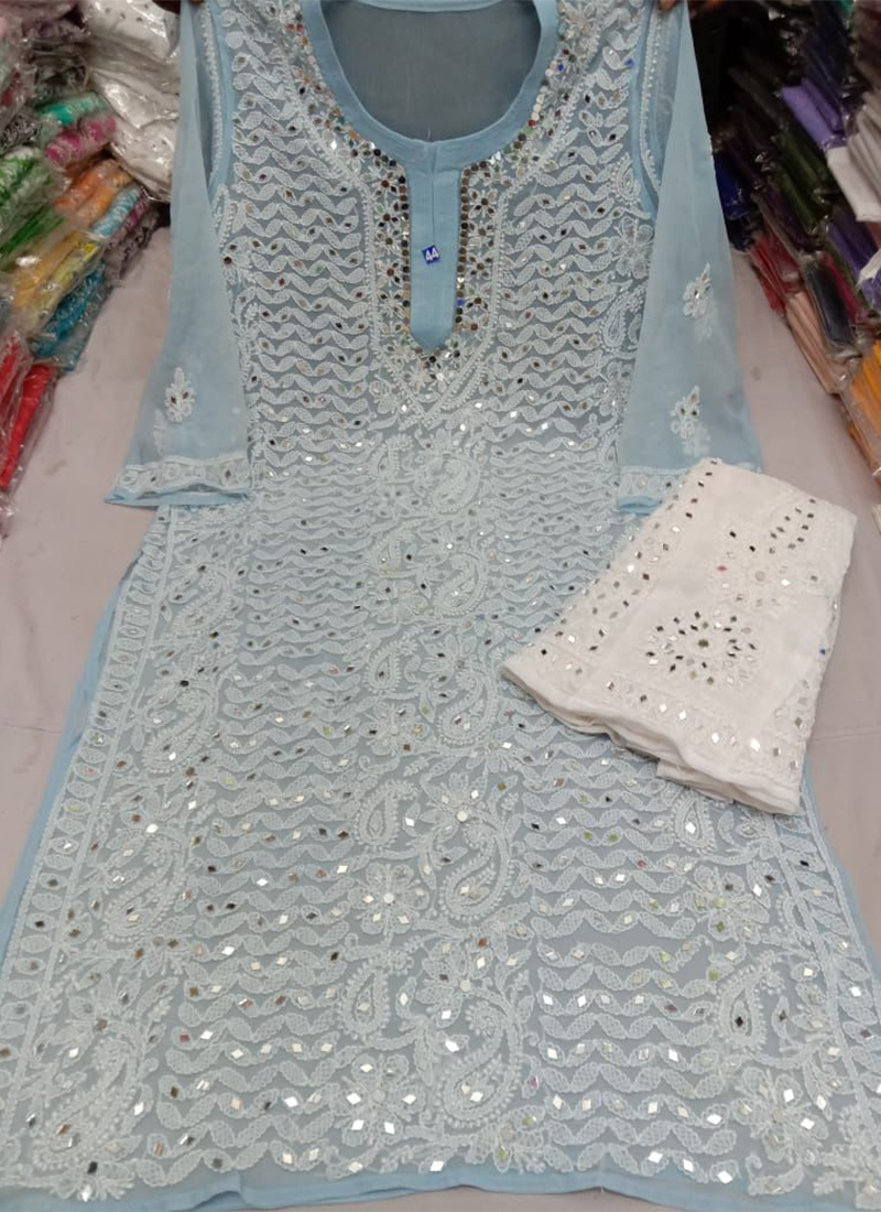 Pure Cambric Cotton Phulkari Sequins Work Kurtis With Sharara And Dupatta  Collection Catalog