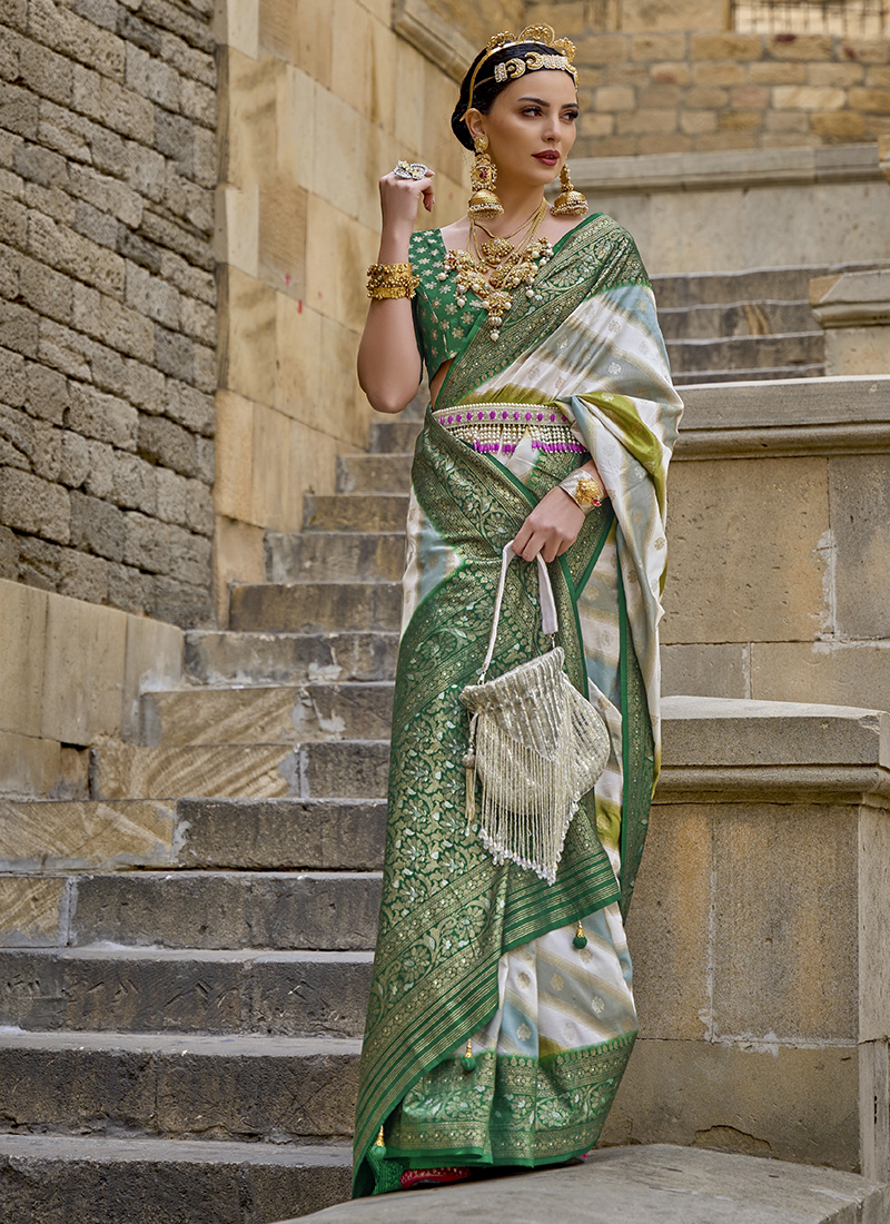 Buy Green Silk Festival Wear Weaving Saree Online From Wholesale Salwar 