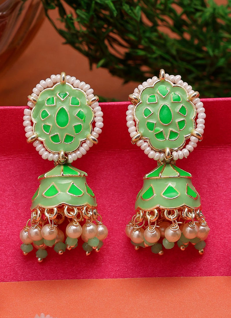 JANVIKA NOVELITY Silk Thread Earrings Silk Dori Jhumki Parrot Green Color :  Amazon.in: Fashion