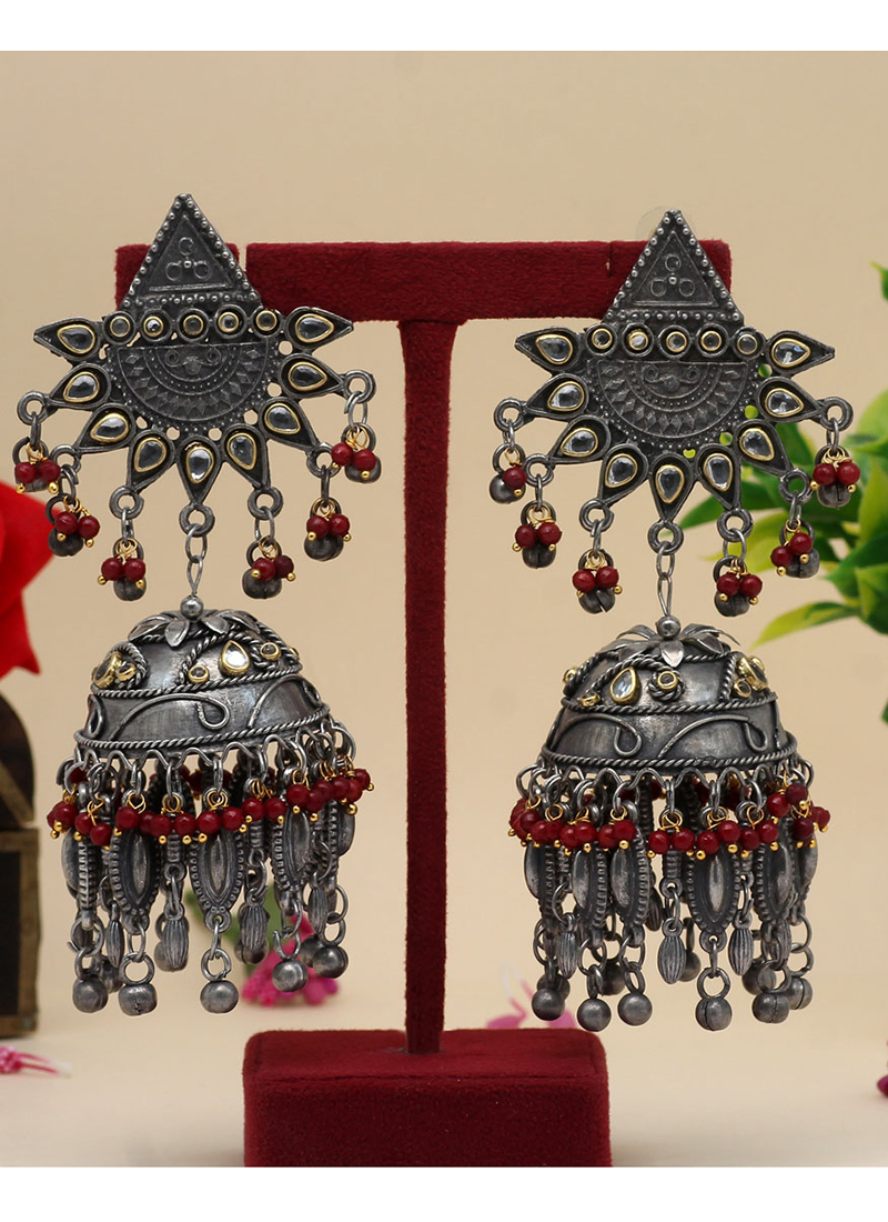 Magenta Colour Big Jhumka Earring with MaangTikka for Women by FashionCrab®  - FashionCrab.us