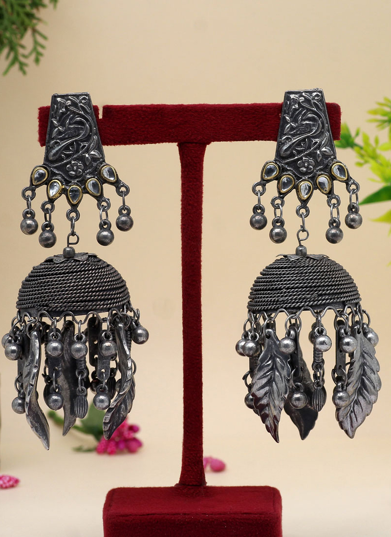 Yadeep India raditional Silver Oxidised Antique Stylish Designer Afghni Big  Dangle Drop Earrings for Women and Girls – yadeepjewels