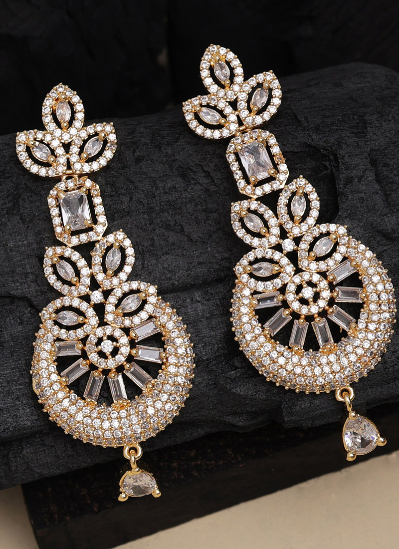 Buy Party Wear White Rose Gold CZ Diamond Earrings Online From
