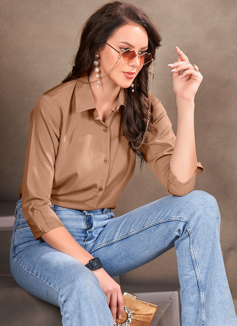 Buy Rinkal Cotton Brown Office Wear Plain Girls Shirt Online From