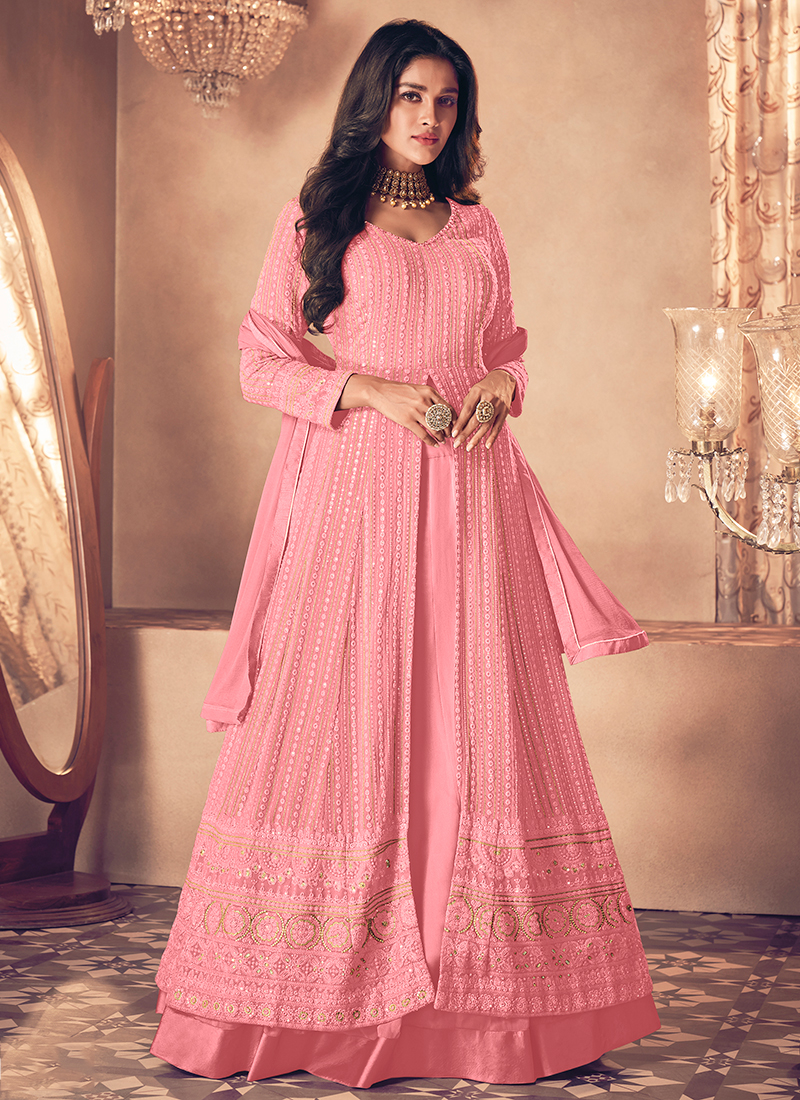 Buy Georgette Pink Party Wear Embroidery Work Readymade Salwar