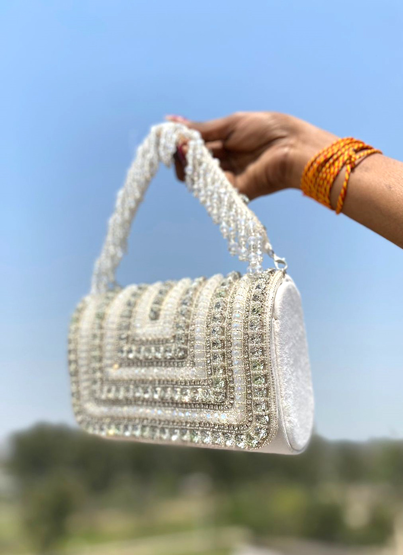 Evening Bags Zara Blue Pearl Bag Sugar Crush White Party Wear Hand