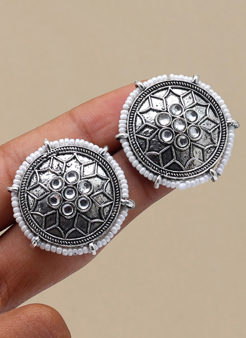 Buy Party Wear Fancy Silver Oxidized Stud Earrings Online From