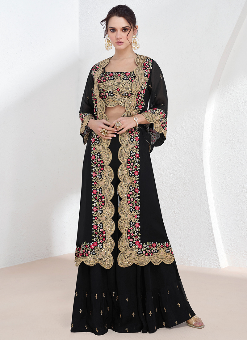 Black Partywear Long fashion Salwar Kameez, Embroidery Salwar Suit, Traditional Salwar Kameez,Georgette Salwar Suit, Ready Made Salwar Kameez, Dress