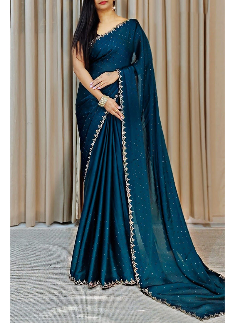 Buy Chiffon Georgette Rama Festival Wear Border Work Saree Online