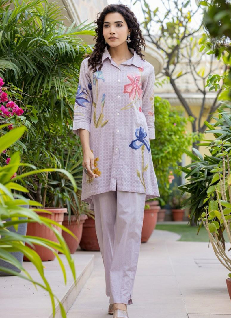 Buy Cotton Grey Party Wear Digital Printed Readymade Cord Set