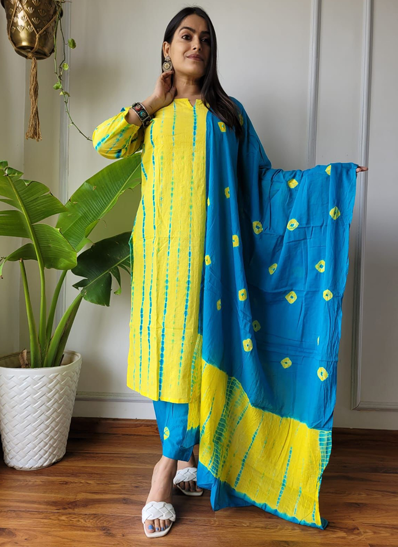 Buy Cotton Multi Colour Casual Wear Printed Readymade Salwar Suit