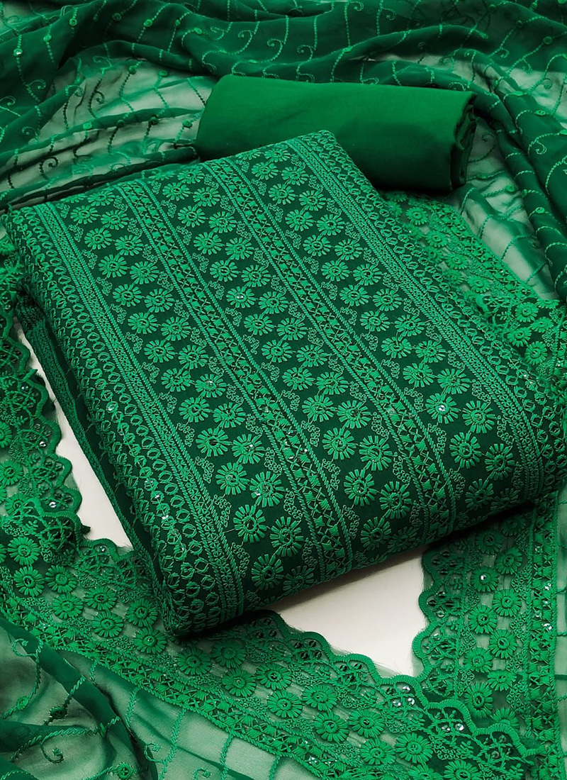 Buy Georgette Green Festival Wear Chikankari Work Dress Material