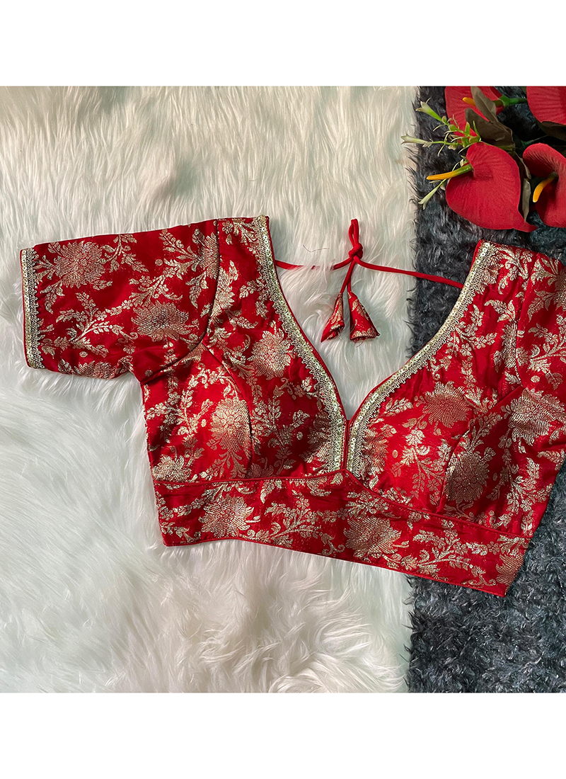 Buy Heavy Velvet Red Wedding Wear Embroidery Work Readymade Blouse