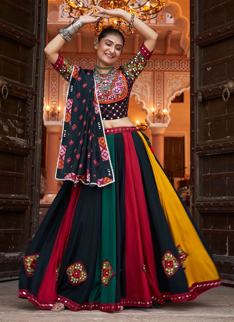 Buy Viscose Rayon Multi Colour Navratri Wear Mirror Work Ready To