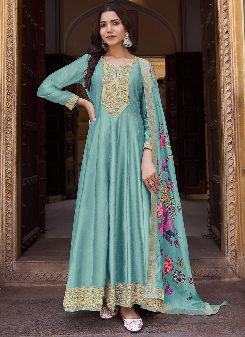 Blue Dress Earrings For Anarkali Suit Dola Silk Sky Blue Wedding