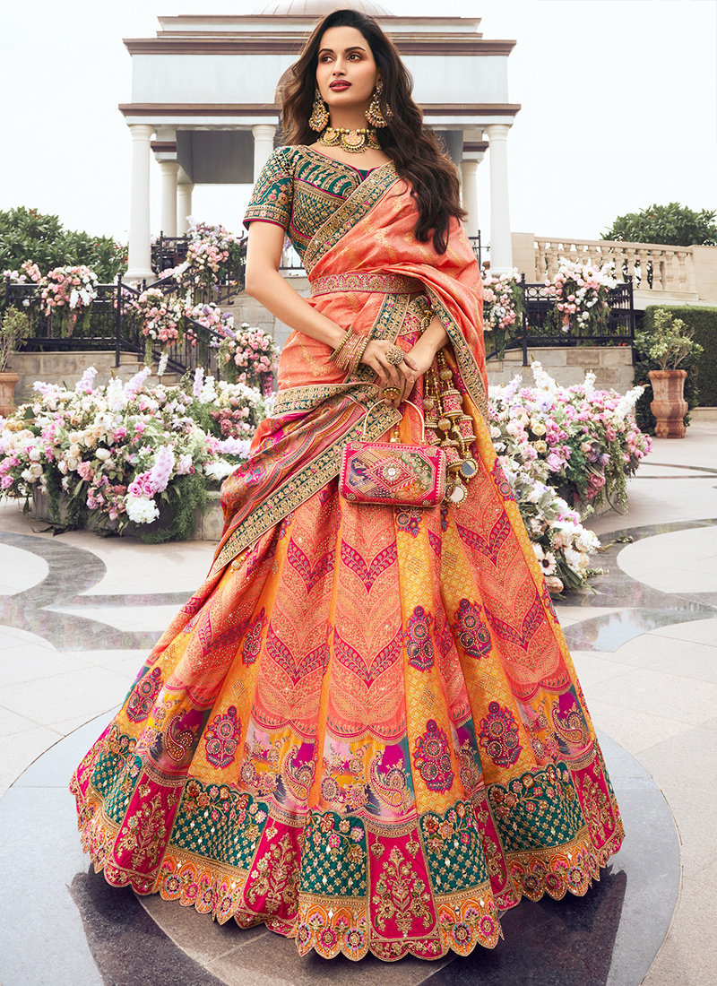 Multicolor Lehenga Banarasi Bridal Lehenga Online Multi Color