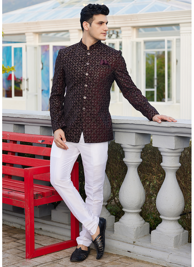For Wedding Jodhpuri Jodhpuri Suit Online Shopping Art Silk Wine