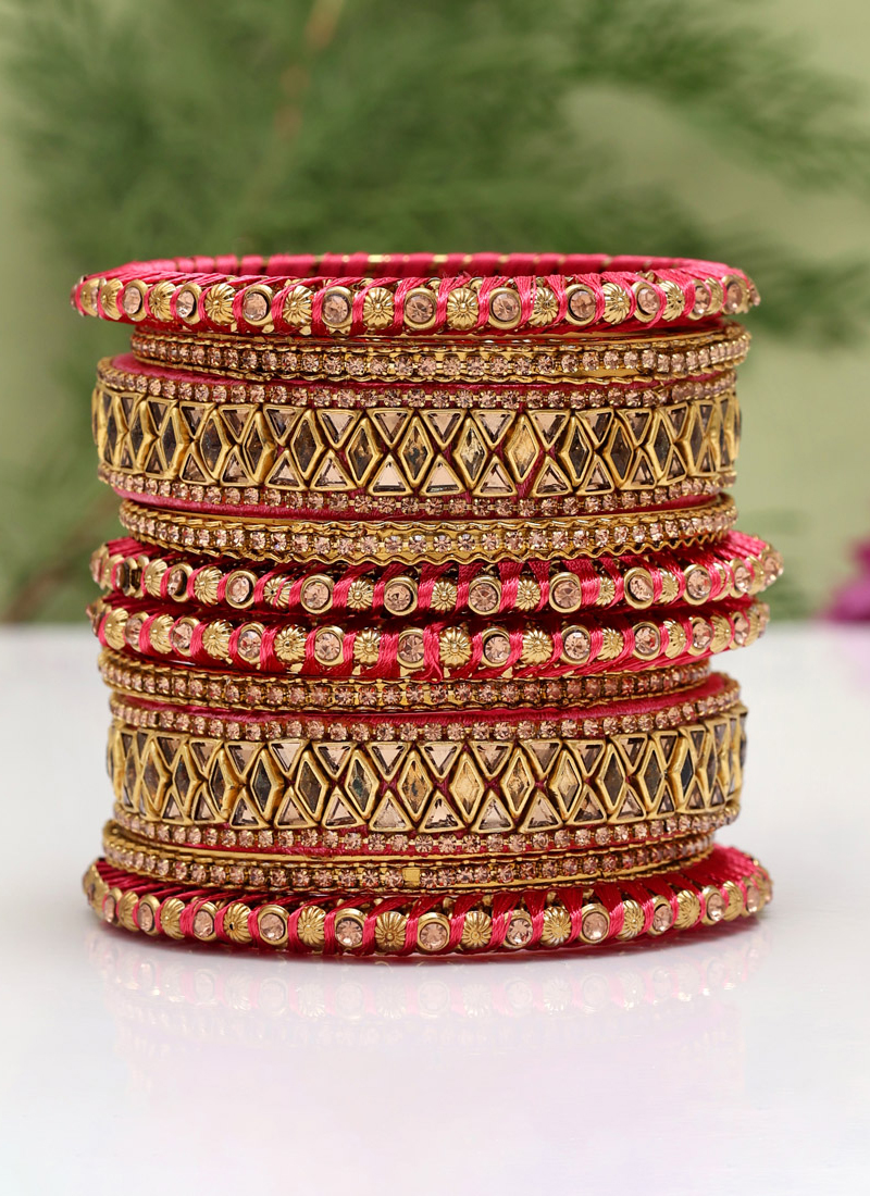 Buy Wedding Wear Gajri Color Thread Bangle Set Online From