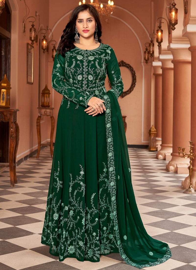 Green gown with dupatta best sale