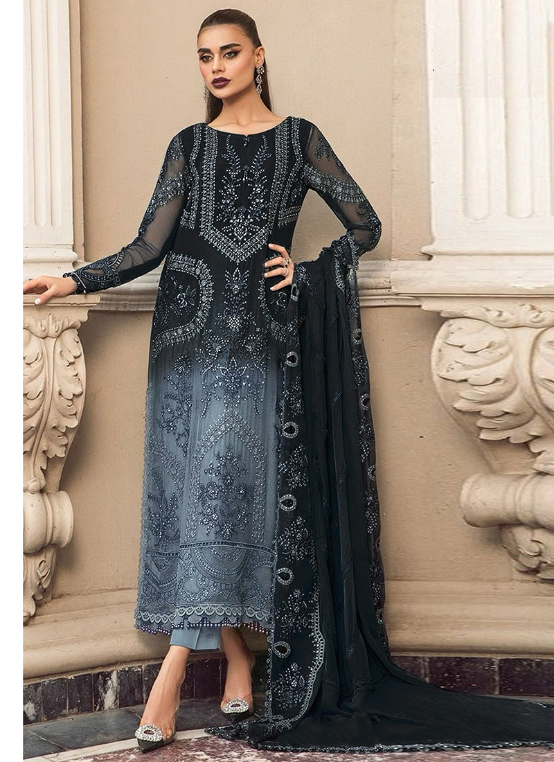 embroidered indian dress 3 Piece- Embroidered Velvet Suit S110782 – Aghanoorinternational main image 0
