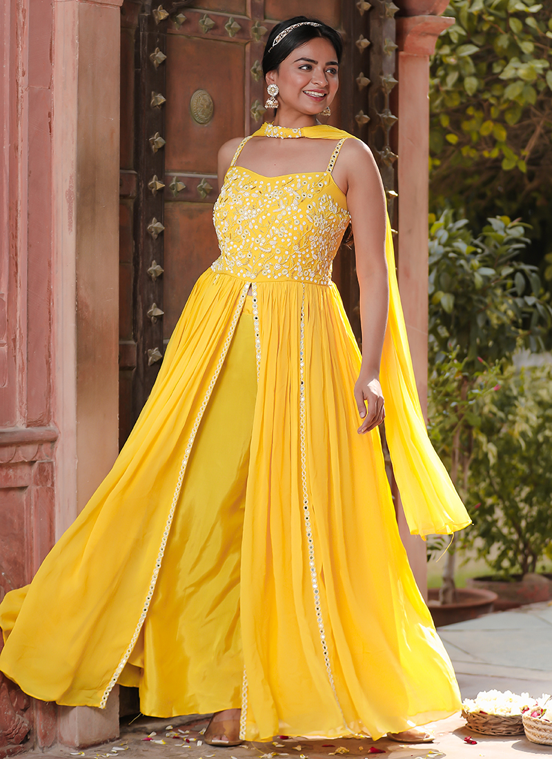 Yellow Bridal Salwar Suit Online Buy Pure Chiffon Yellow Wedding