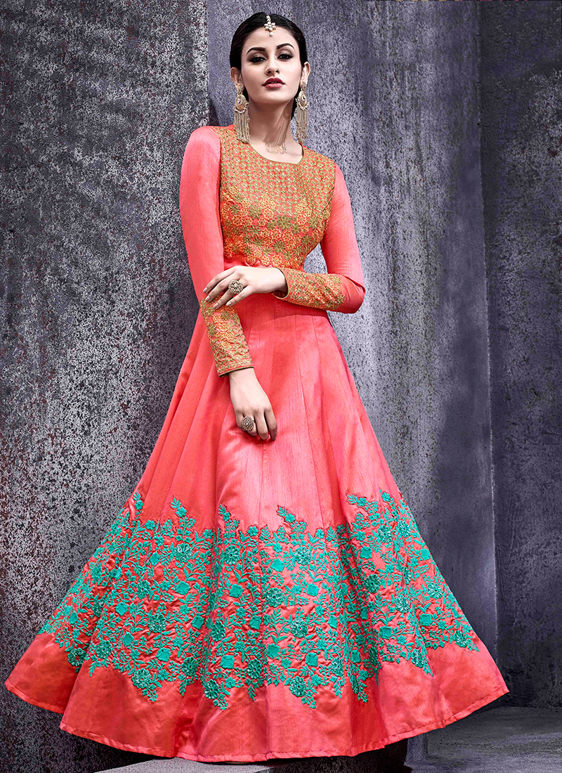 COLOR DESIGNER FANCY WEDDING PARTY WEAR LONG ANARKALI SALWAR SUIT IN NET  FABRIC SEMI STITCHED MATERIAL - shreematee - 4207531