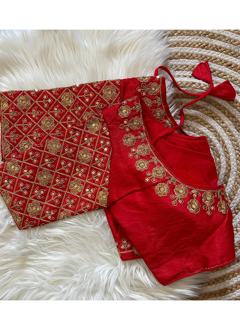 Buy Red Fentam Silk Wedding Wear Sequence Work Readymade Blouse