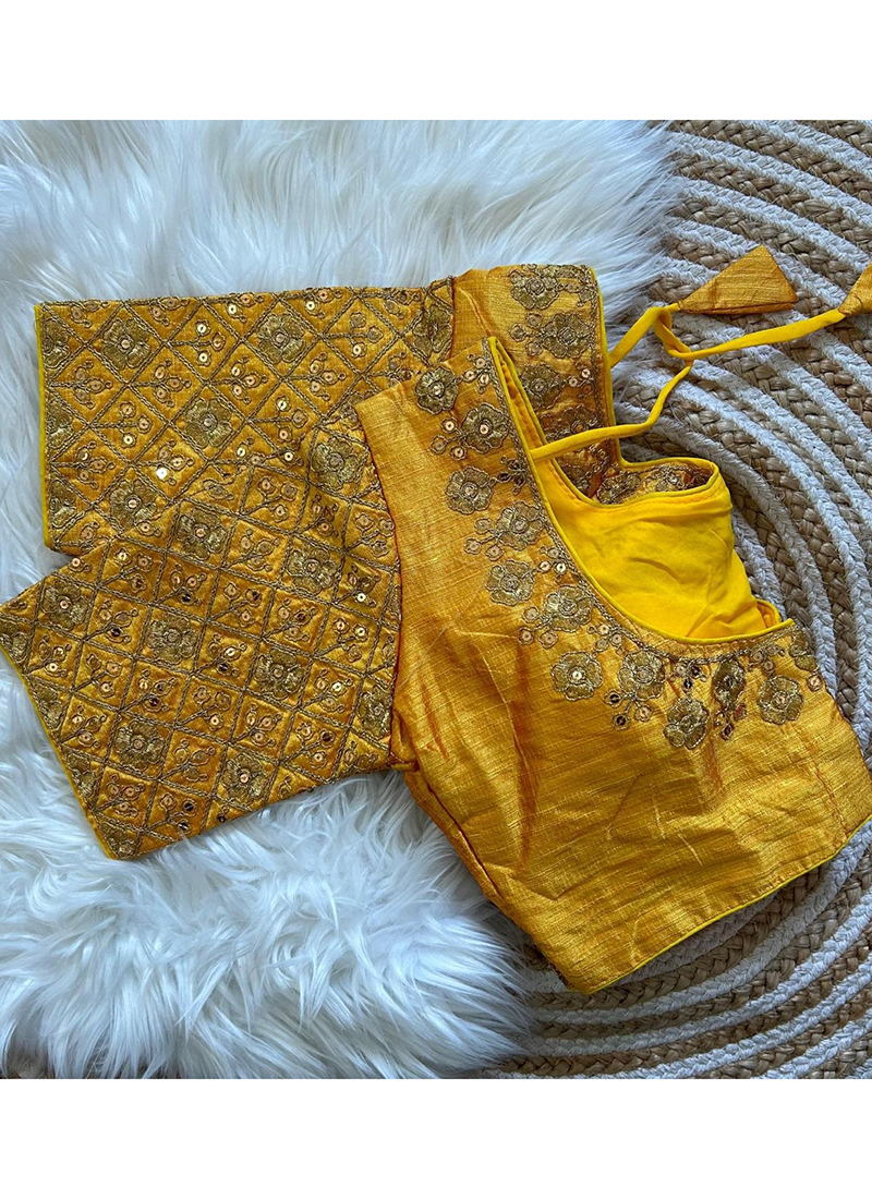 Buy Yellow Fentam Silk Wedding Wear Sequence Work Readymade Blouse