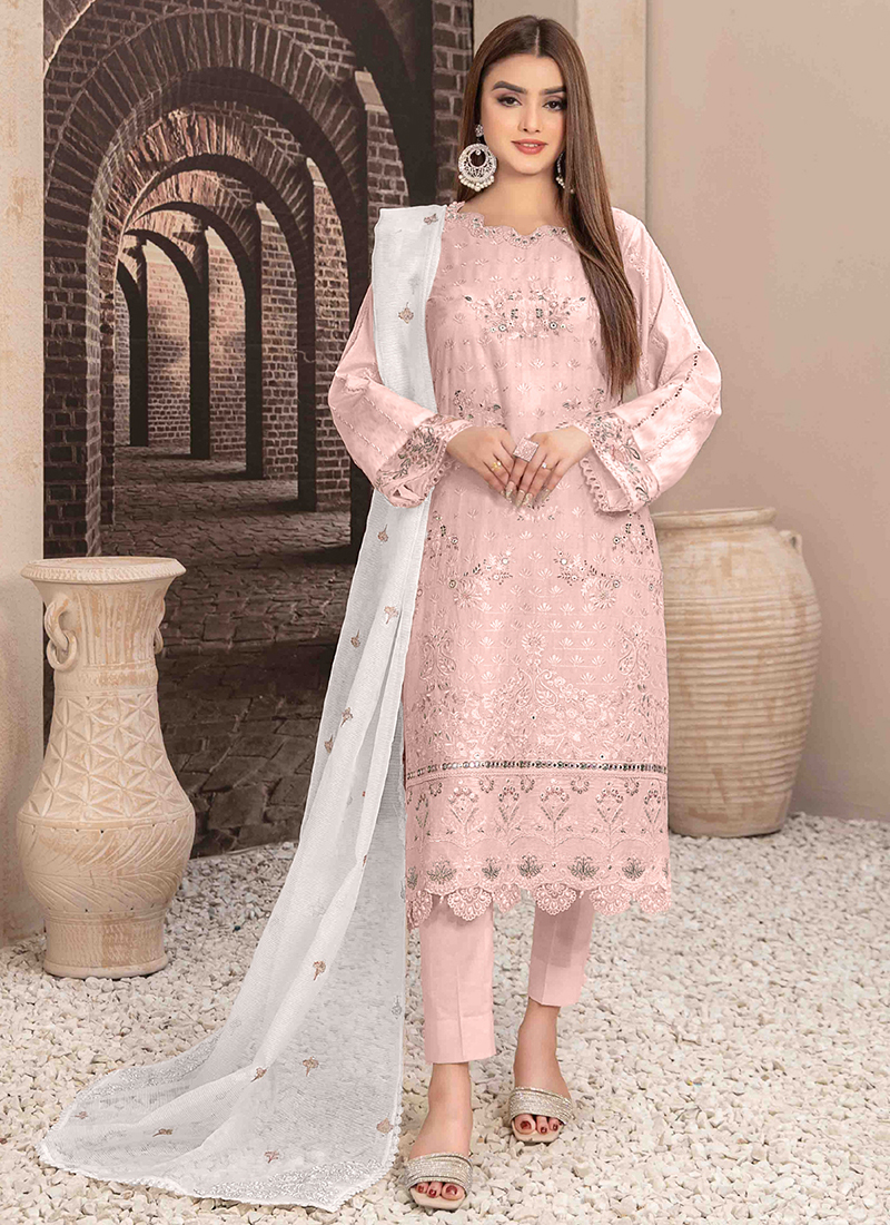Buy Pink Heavy Georgette Festival Wear Embroidery Work Pakistani
