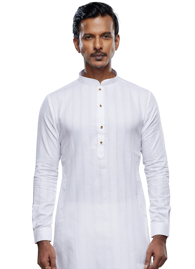 Buy Off White Art Silk Party Wear Thread Work Readymade Mens Kurta