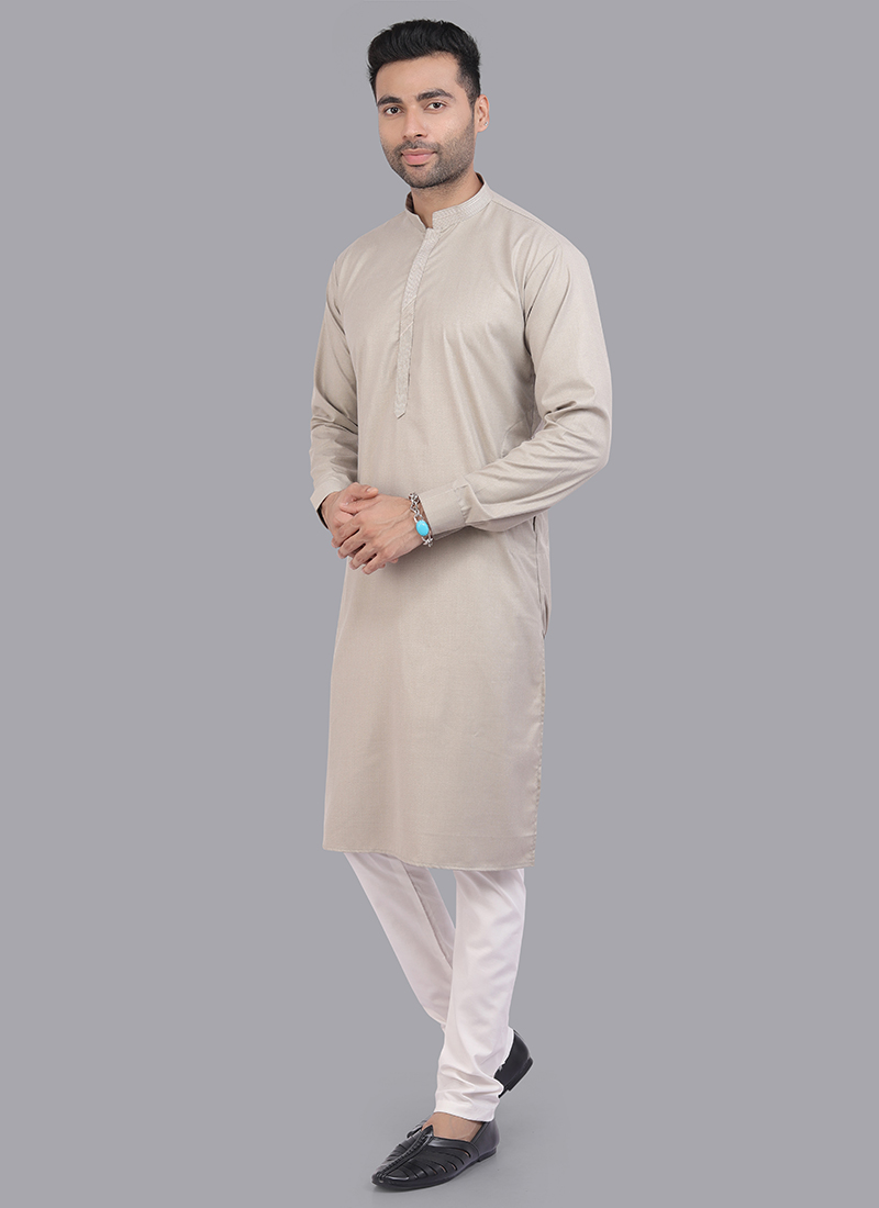 Buy Beige Art Silk Party Wear Thread Work Readymade Mens Kurta