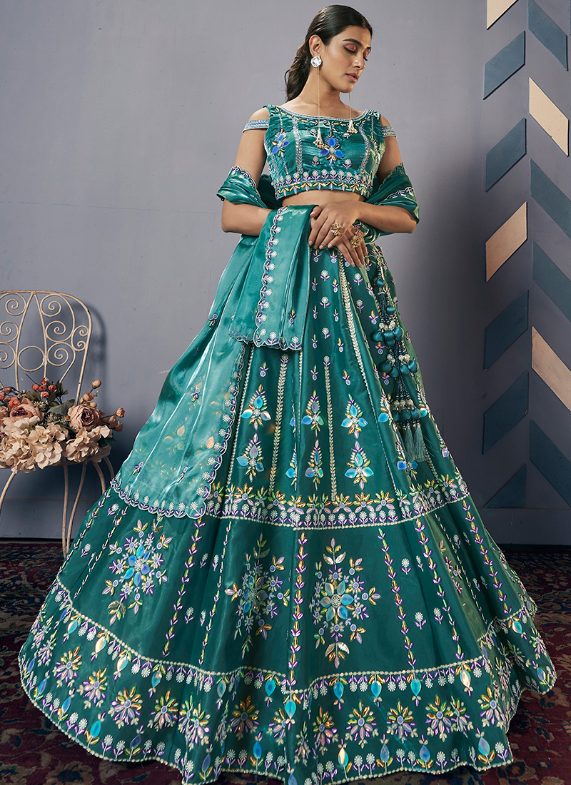 Buy Green Jacquard Silk Reception Wear Hand Work Lehenga Choli Online From  Wholesale Salwar.