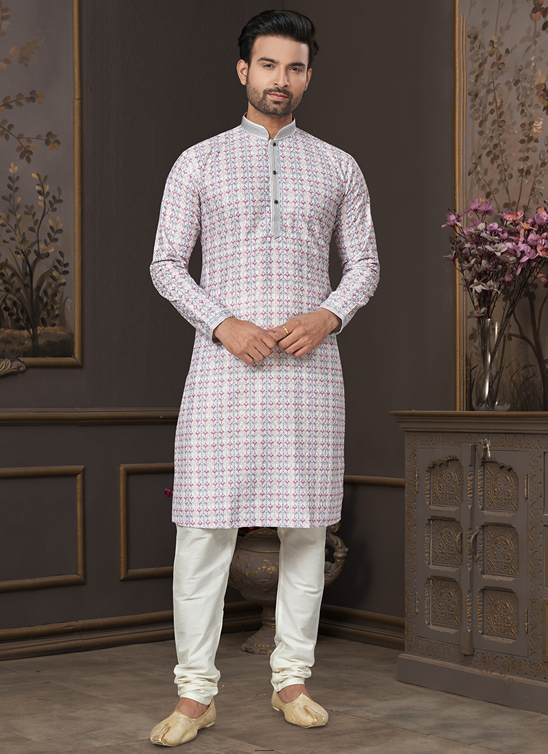 Buy Heavy Cotton Pink White Party Wear Digital Printed Readymade Kurta Pajama Online From Wholesale Salwar