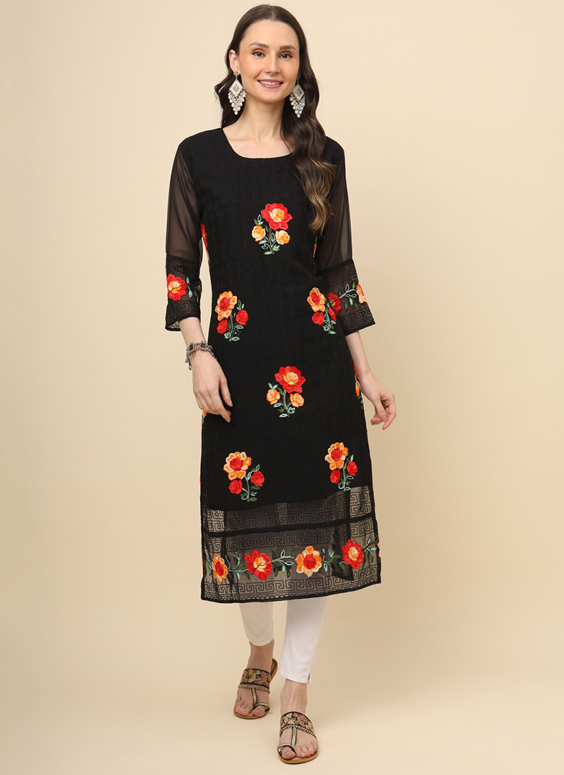 Buy Ada Hand Embroidered Black Georgette Lucknowi Chikankari Kurti With  Slip A911135 Online at Best Prices in India - JioMart.