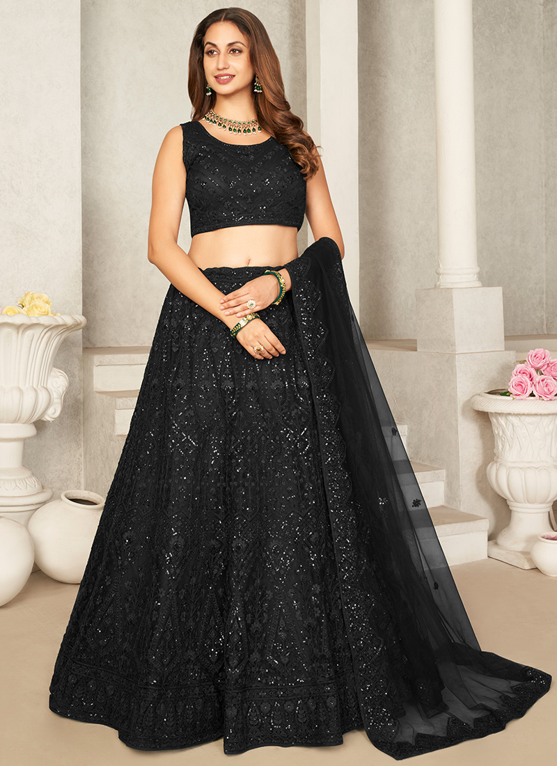 Buy Black georgette embroidery designer lehenga choli at fealdeal.com