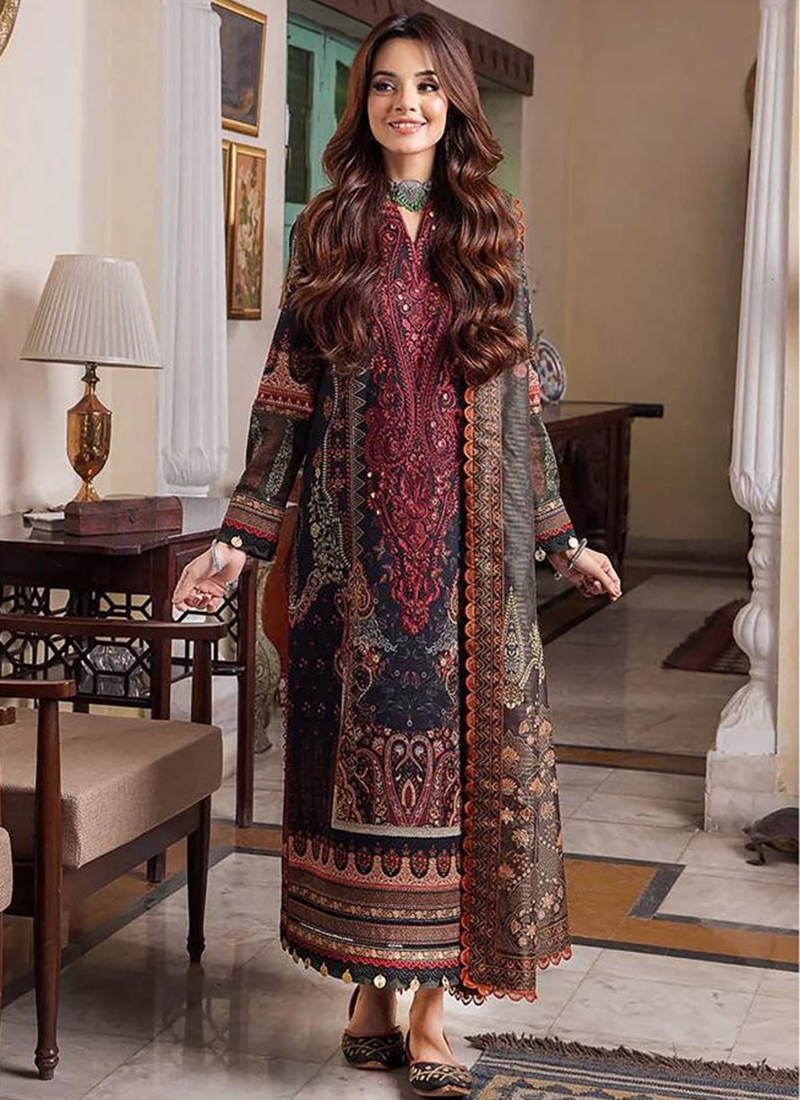 Maroon Pure Heavy lawn Cotton Traditional Wear Digital Printed Printed  Salwaar Suit