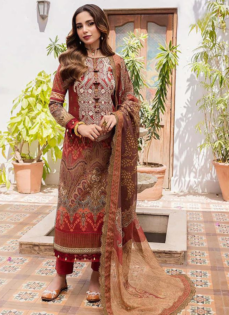 Red Pure Heavy lawn Cotton Traditional Wear Digital Printed Printed Salwaar  Suit