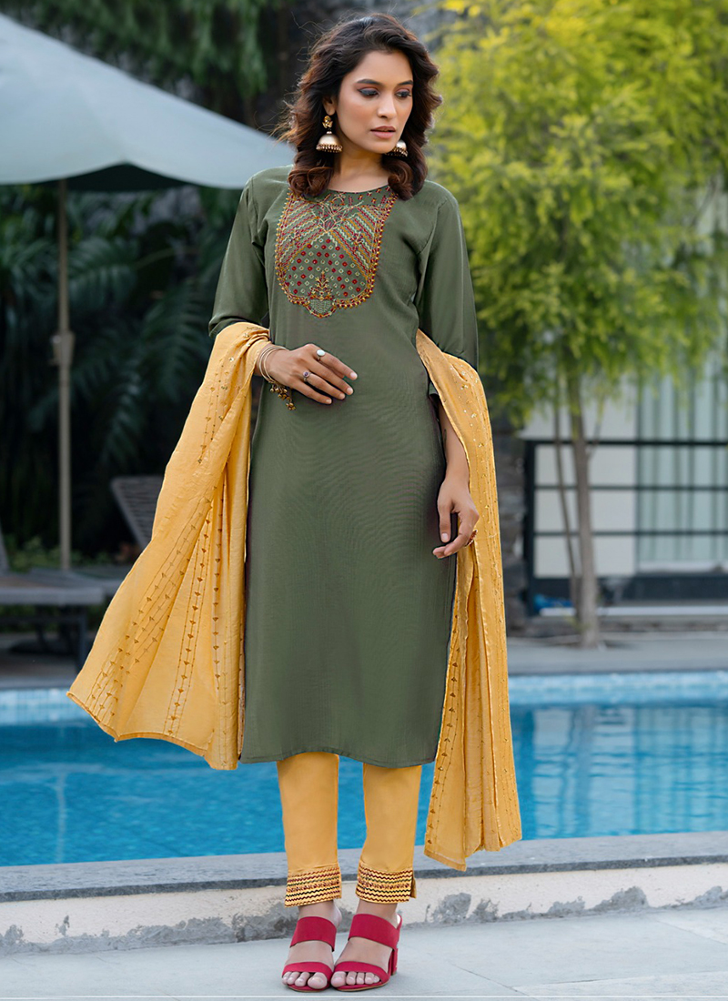 Green Viscose Rayon Festival Wear Embroidery Work Readymade Salwar Suit ALVEERA1 1006