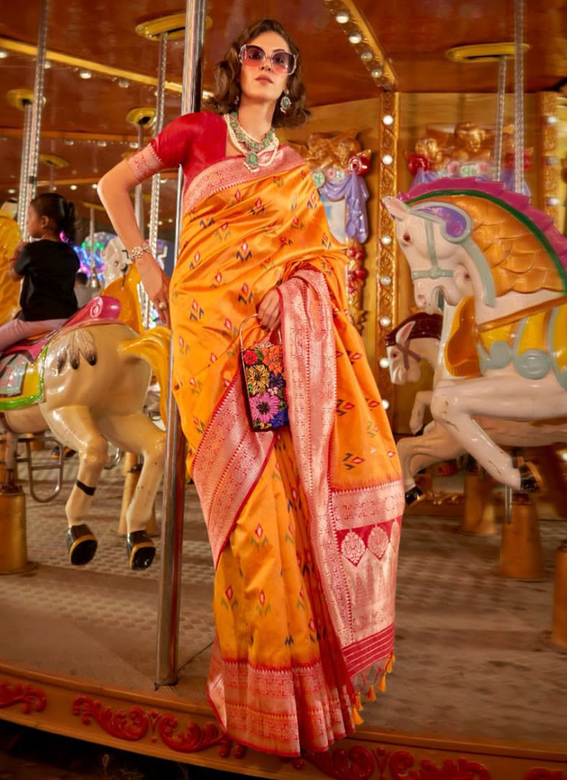 Yellow - Banarasi Silk - Sarees Collection with Latest and Trendy Designs  at Utsav Fashions