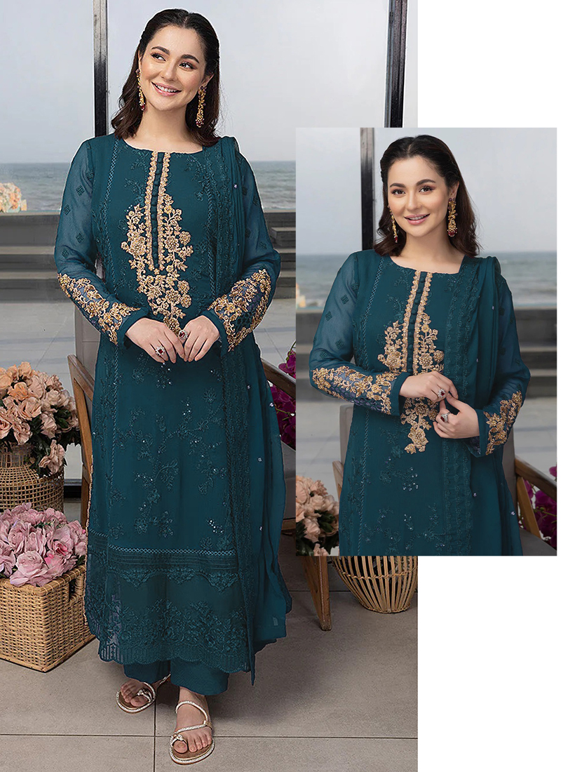 Sky Blue Kurti Design, Sky Blue Pakistani Suit