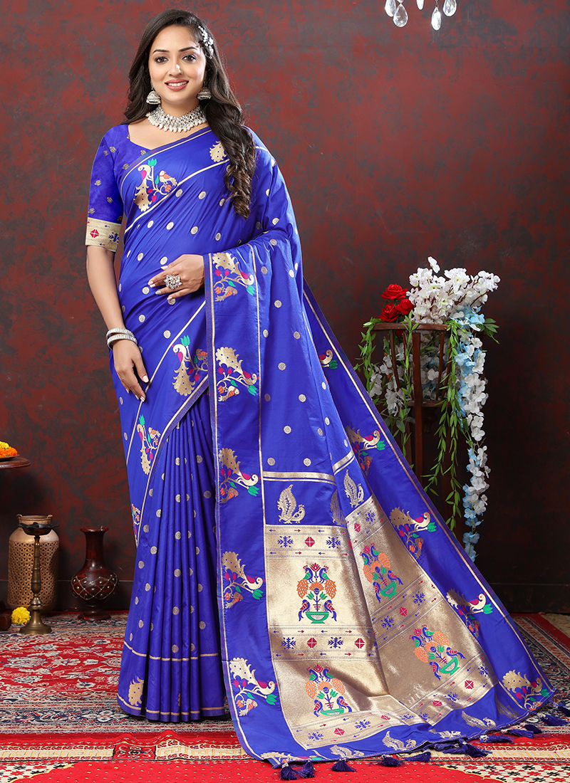 Zari Work Party Wear Saree in Royal Blue Georgette