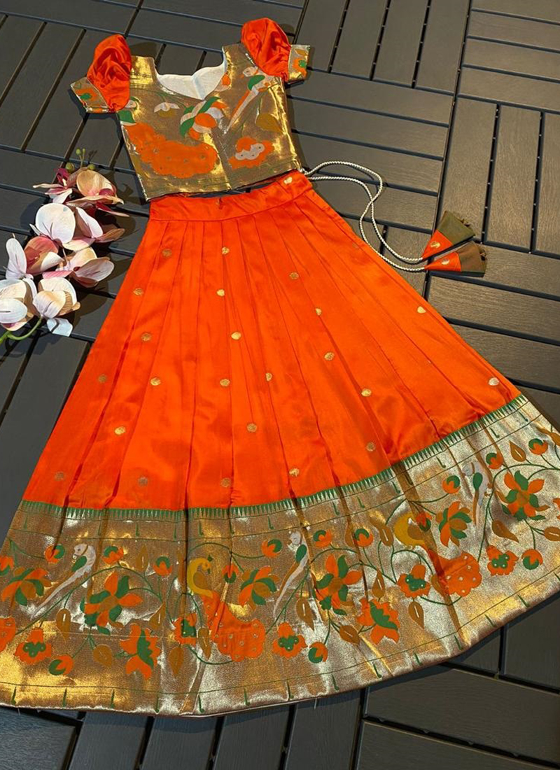 Buy Girls Orange & Pink Flower Digital Print Choli Ready to wear Lehenga  with Dupatta for Kids - Bhama Online at Best Price | Distacart