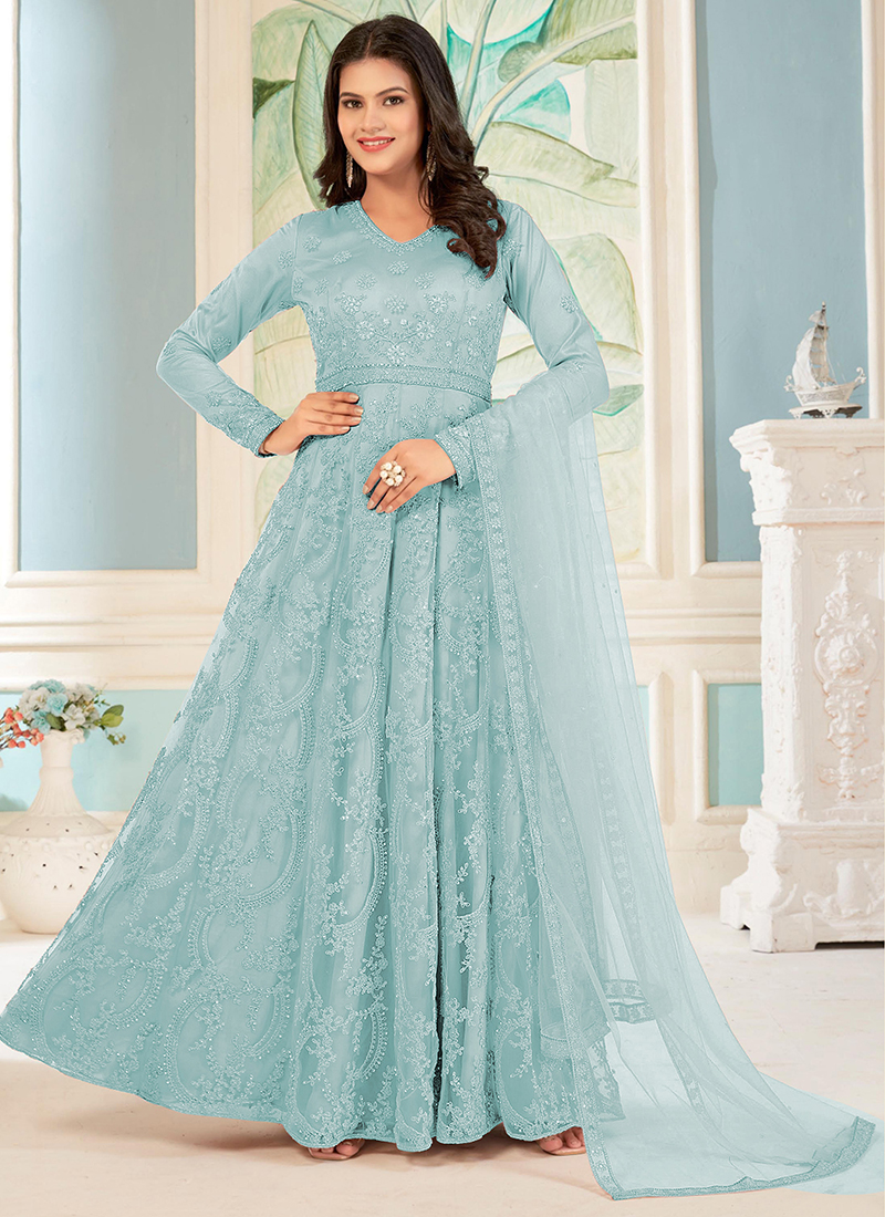 detailed elegant blue heavy dress