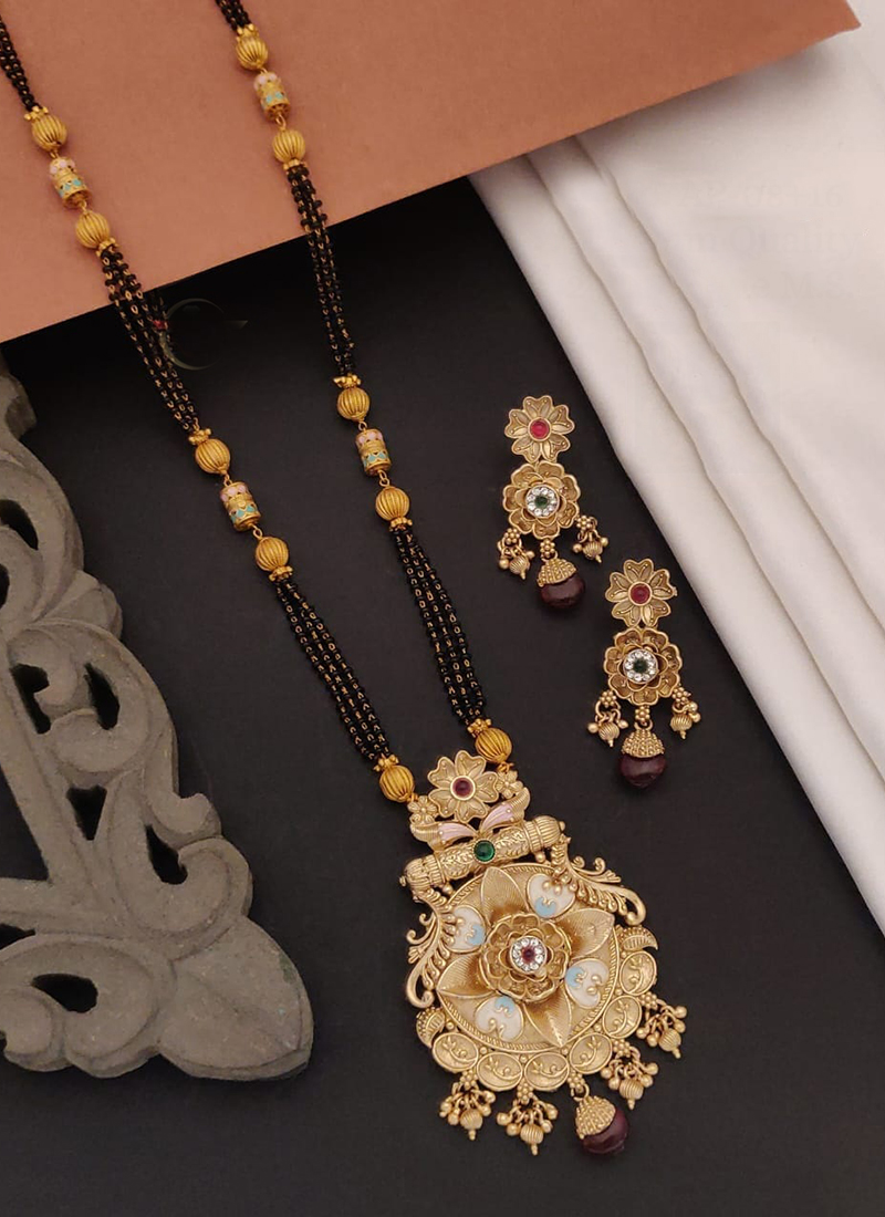 Golden Long Mangalsutra And Earrings Set – Hayagi