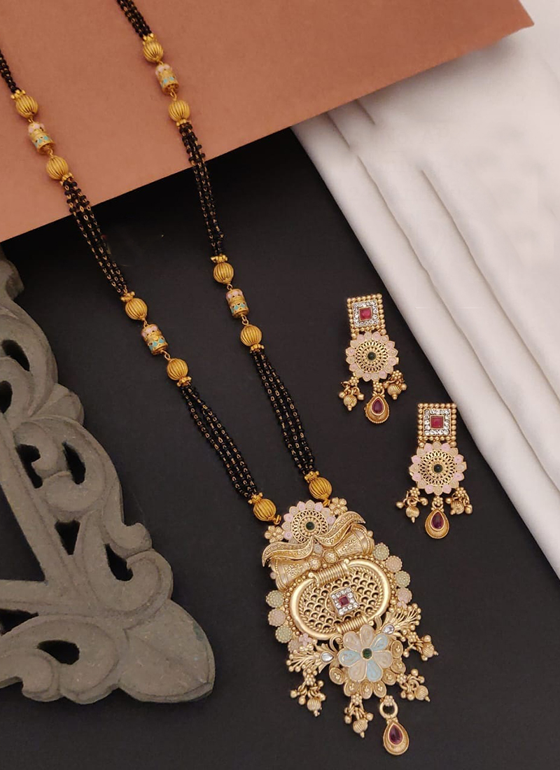 Long Mangalsutra Designs Set With Diamond Earrings Gold Mangalsutra Peacock  Design Multicolor Chain - Parrita Global at Rs 699.00, Mumbai | ID:  25629849591